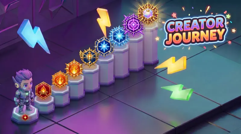 “Creator Journey” illustration with a staircase of tier badges