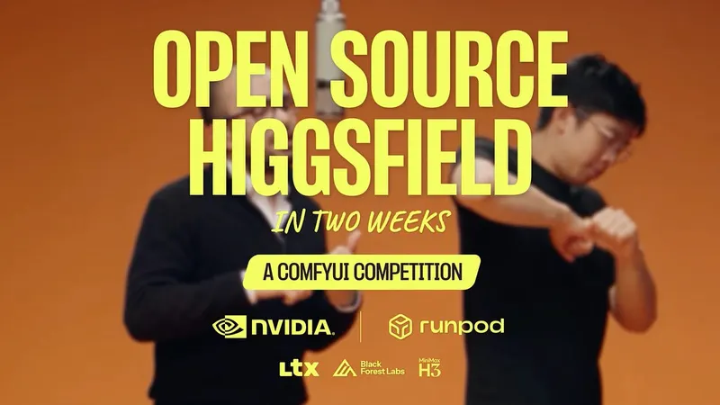 “Open Source Higgsfield” competition poster with sponsor logos